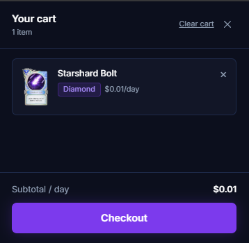 Cart example with one card ready for checkout
