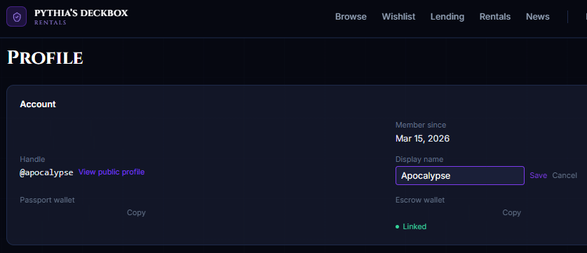 Display Name field with inline edit on the Profile page
