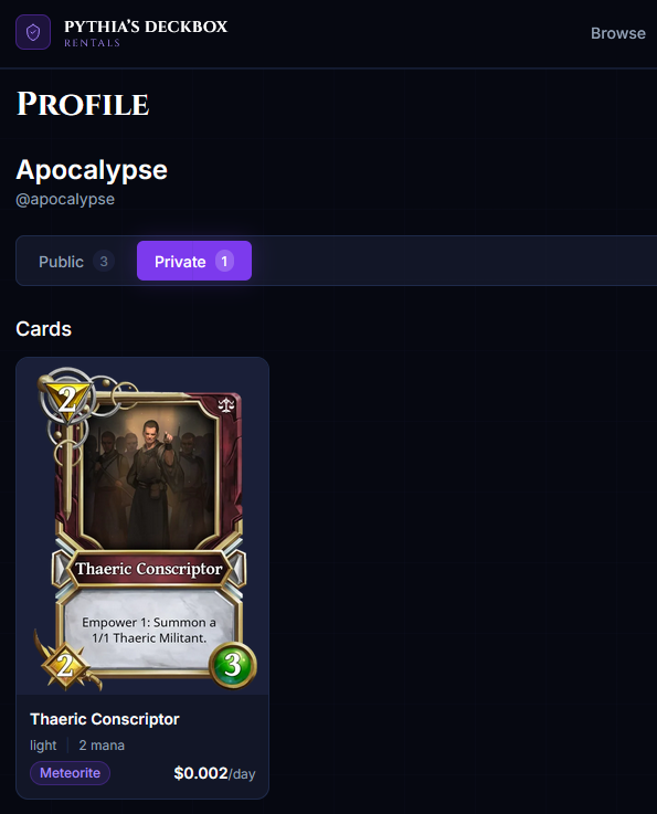 Private tab on a Lender's public profile showing audience-only listings and decks